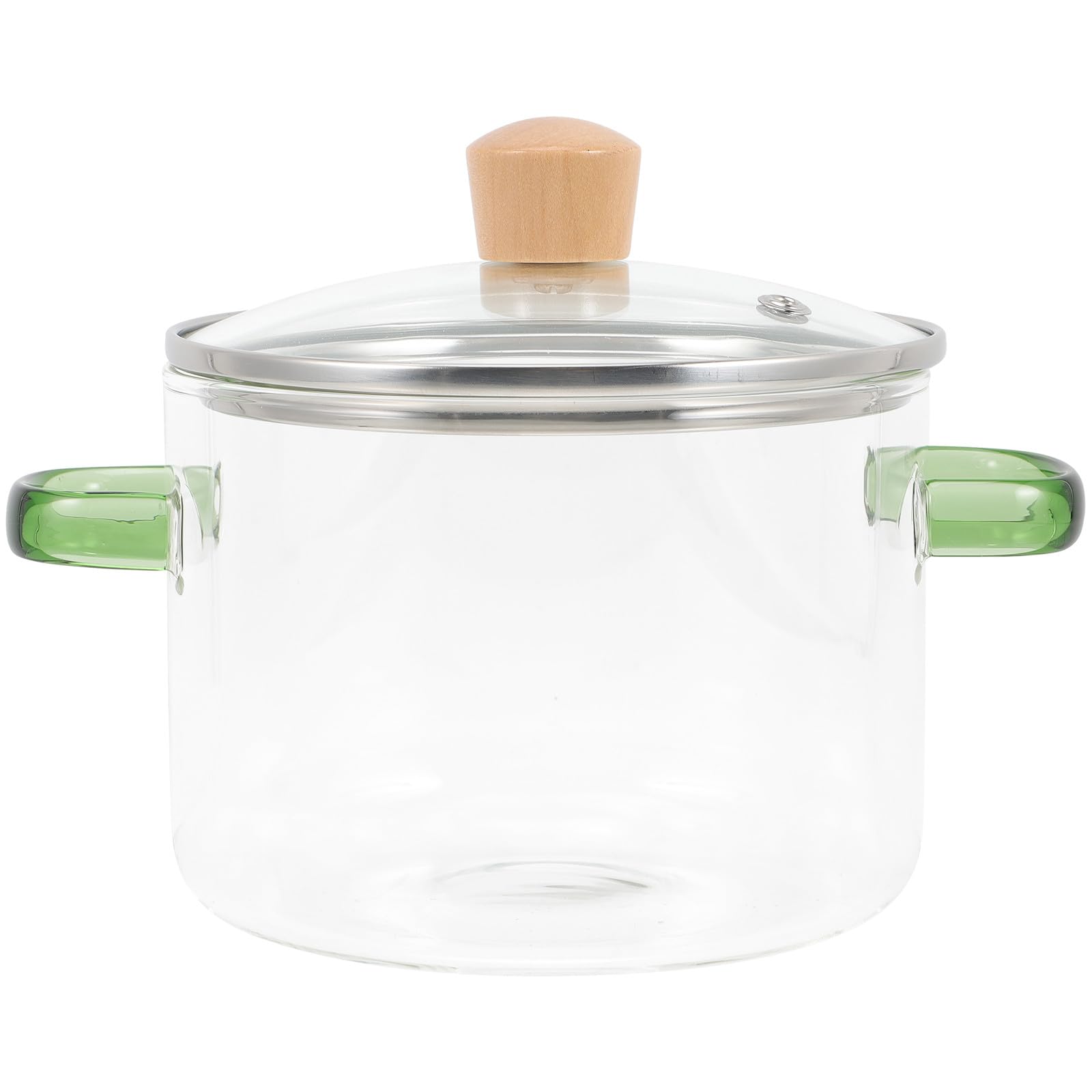 Marmite en verre claire 1500ml casserole couvercle double poignée en bois