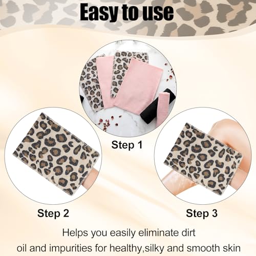 Image of Tatuo 12 Pack Korean Exfoliating Mitts, Italy Towel,8 x 5.5 in,Leopard
