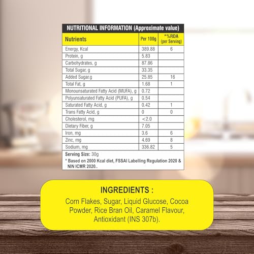 Image of 8AM Corn Flakes Caramel 300 Gram, No Cholesterol, Trans Fat, Artificial Additives, Source Of Fiber, Contains Iron & Zinc, Crunchy & Nutritious Whole Grain Breakfast Cereal