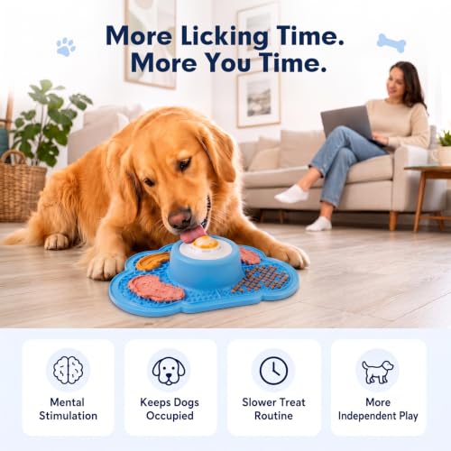 Image of Anti-Slip Slow Feeder Dog Bowl and Lick Mat with Rolling Ball