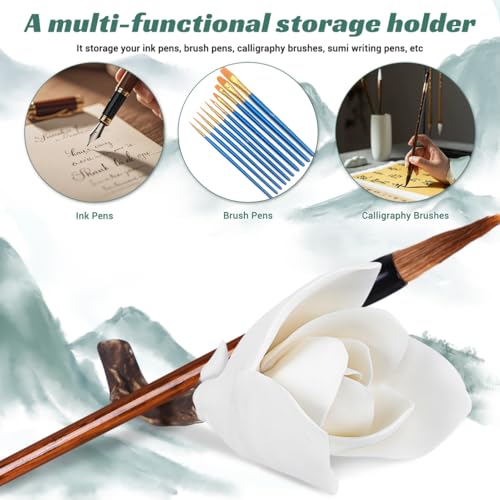 Image of LALAFINA Paint Brush Rest: Ceramic Chinese Calligraphy Brush Rest - Flower Paintbrush Holder for Calligraphy Practice Supplies