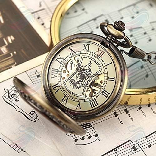 Retro Roman Mechanical Pocket Watch Mens Antique Mechanical Pocket Watch Lucky Retro Skeleton Dial with Chain,Mens Womens Watch with Chain Christmas