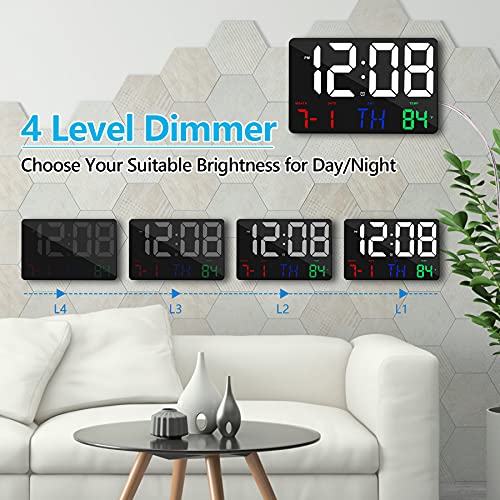 Amgico Digital Wall Clock,11.4" Digital Clock Large Display, Adjustable Brightness Wall Clock For Bedroom, Alarm Clock With Remote Control,12/24H,Calendar,Snooze,Home,Office,Elderly #TOP2
