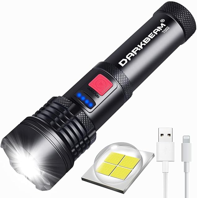 DARKBEAM Torch USB Rechargeable LED Flashlight T002 Super Bright XHP50 3000 Lumen Flash Light Lights Tactical Handheld Zoomable for Hiking, Biking, Emergency