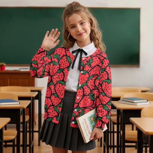 Image of Girls Cardigans Sweater Long Sleeve Crew Neck Button Down Sweaters School Outerwear for Kids Fall Winter Tops