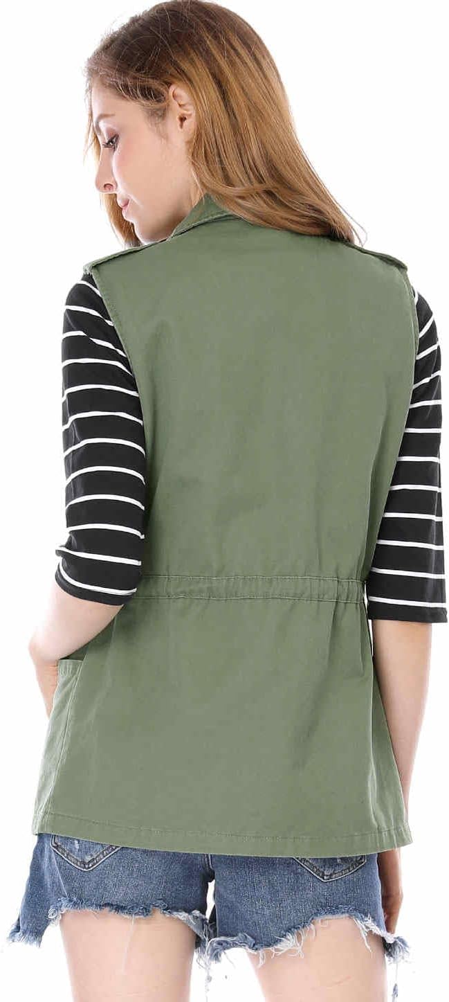 Allegra K Women's Zip Up Sleeveless Jacket Utility Anorak Outwear Cargo Vest