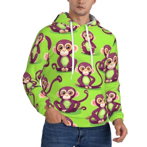 Sweat à capuche imprimé singe homme vert streetwear