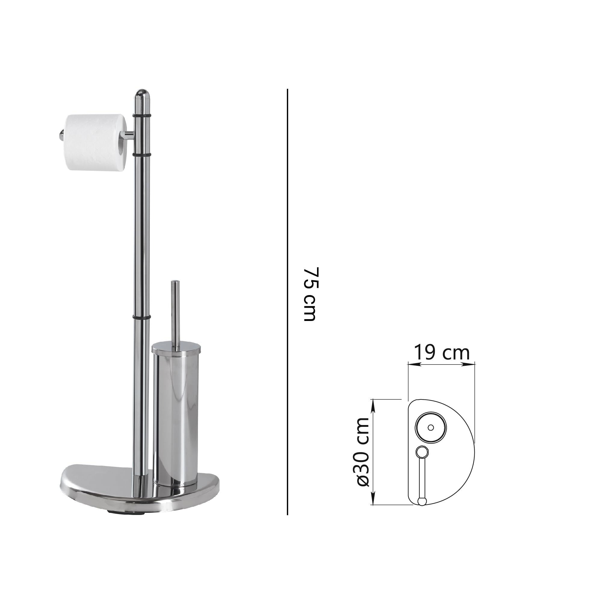 GEDY Hibiscus Colonna bagno porta rotolo + scopino bagno, Cromato, Set per wc in metallo e resine, Misure 75 x 29,6 x 18 cm, Design R&S Gedy, Garanzia 2 anni