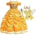 Produktbild IWFREE Mädchen Belle Kostüm Prinzessin Kleid Cosplay Geburtstag Halloween Faschingskostüm Festkleid Fancy Dress Up Belle Kleider Kostüm Party Prinzessin