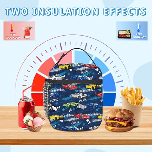 MoYueno Racing Car Kids Lunch Box with Water Bottle Holder for Sport Travel