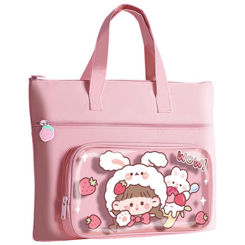 gnexin Cartoon Tote Bag, Multi-Compartment School Bag with Cute Strawberry Design, Double Handle with stationary pouch-picture-27