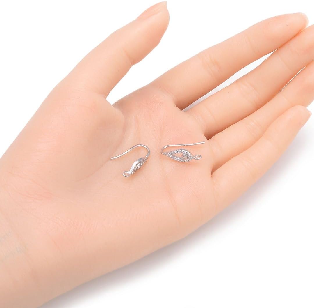 10pcs Adabele Authentic 925 Sterling Silver Fancy Earring Hook Dangle 19 Cubic Zirconia CZ Marquise Ear Wire Tarnish Resistant for DIY Earrings Jewelry Making SS475