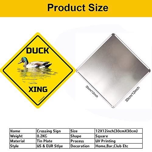 Image of Duck Xing Crossing Sign Funny Novelty Metal Tin Sign for Bar Club Country Home Coffee Shop Indoor& Outdoor Decor Yellow Street Sign 12X12inch | Wall Decor