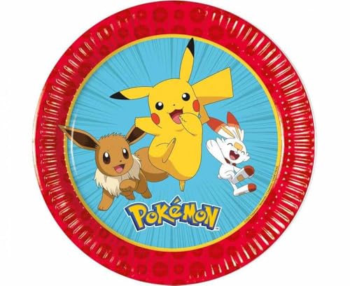 Procos Prato de papel Pokemon pequeno, 19,5 cm, para bolos