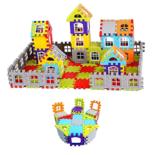 Image of Gambit Bulid Structures Interlocking Play Mat Building House Blocks Set (72 Pieces) Smart Activity Fun and Learning Train Blocks for Kids - Multi-Color