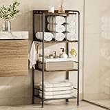 TETOTE 4-Tier Towel Rack, M-Shaped Detachable Dividers Towel Shelf with Hooks for Bathroom, Free Standing Pool Towel Holder Space-Saving Organizer, Rustic