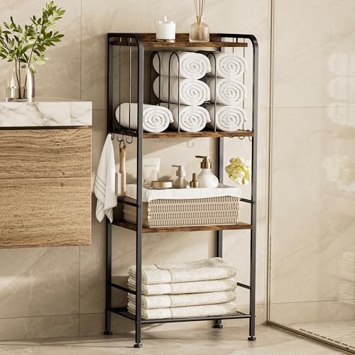 TETOTE 4-Tier Towel Rack, M-Shaped Detachable Dividers Towel Shelf with