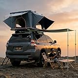 Pioneer Pro Rooftop Tent Hard Shell with USB Outlet, Summer Side Awning, Winter Thermal Liner&Luggage Racks for 4 Season Camping, Aluminum Pop Up 2-3 Person Roof Tent for Truck Jeep SUV Van Trailer