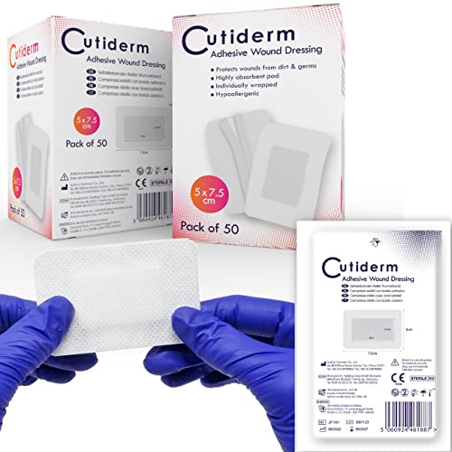 Cutiderm Medicazione adesiva sterile per ferite, 5 cm x 7,5 cm, confezione da 50