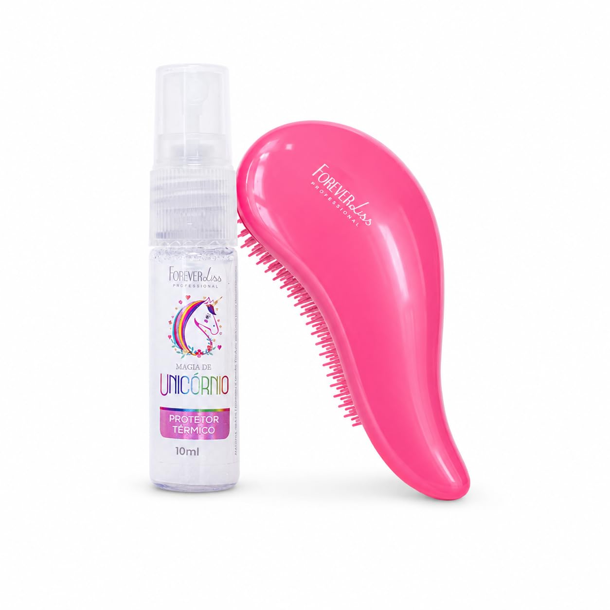 Kit Forever Liss Magia de Unicórnio, Protetor Térmico 10ml com Escova Desembaraçadora