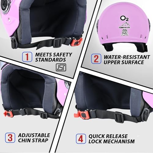 Image of O2 Open Face / Half face Helmet Unisex for Bike Women Men ISI Certified with Clear Visor Smooth Finish Lightweight & Compact (Pink, 580mm Medium)