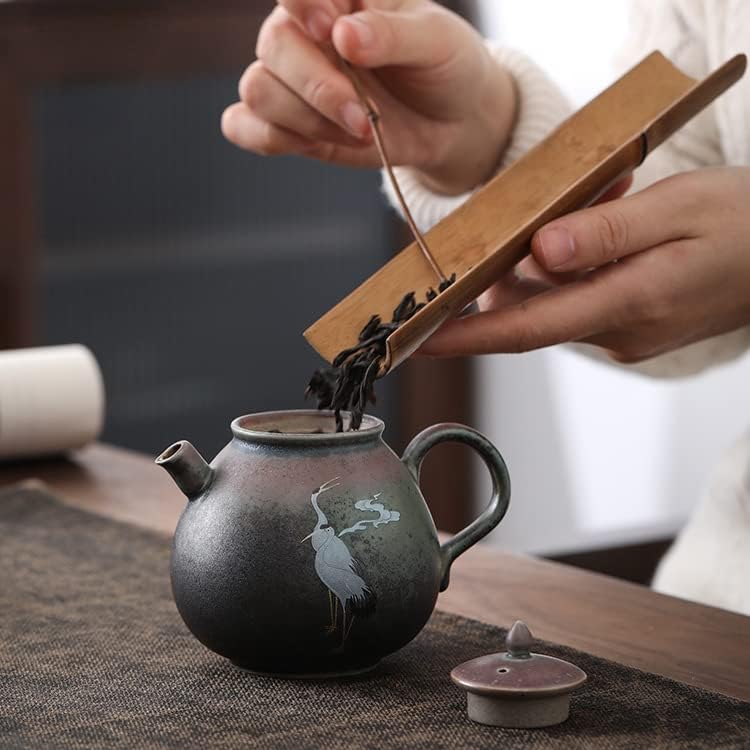 Miniatura 4 de Tetera de cerámica japonesa, tetera hecha a mano de porcelana con patrón de grúa, juego de té chino de Kung Fu