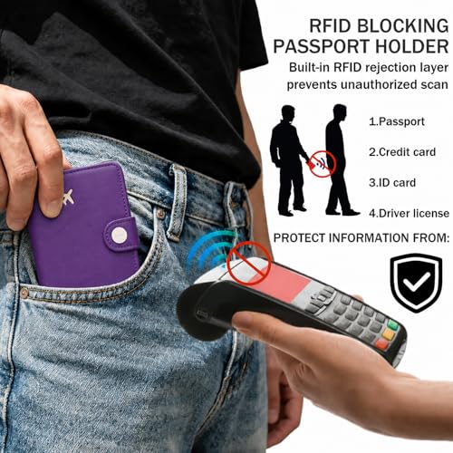 Image of ZOPPEN Passport Holder for Travel Essentials, RFID Blocking PU Leather Water-Resistant Lightweight Passport Cover with Multiple Card Slots, Easy to Carry Travel Wallet for Women Men, Lilac Purple