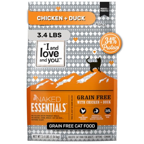 I and love and you Naked Essentials Dry Cat Food - Chicken + Duck - Grain Free, Real Meat, No Fillers, Prebiotics + Probiotics, 3.4lb Bag