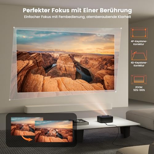 Outdoor-Projector 4K with Wifi & Bluetooth, ONOAYO Native 1080P Portable Projector, Electric Focus&Keystone Movie Projector, Home LED Smart Projector for Outdoor/Home Use New(Dark Grey)