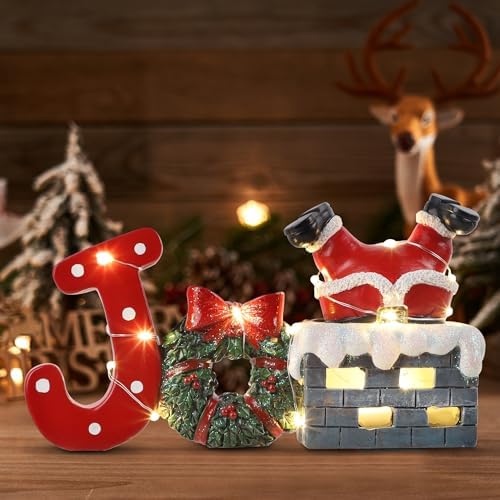 Prsildan Christmas Joy Table Decorations, LED Lights Santa Claus ...