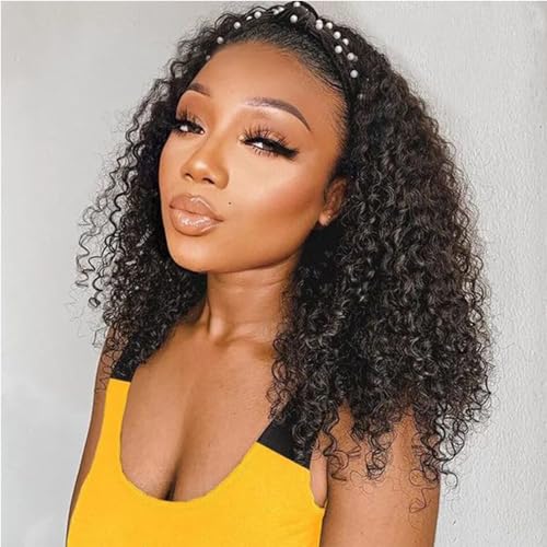 Image of Punmasa Deep Wave Headband Wig Human Hair 16 Inches Glueless None Lace Front Wigs Machine Made 150% Density Natural Color Human Hair Wigs for Women