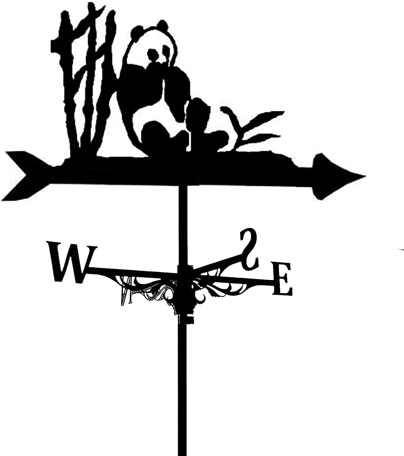 Klonwg Black Panda Weather Vane Metal Weathervane Garden Stake Weather Vane With Roof Mount Roof Decorations Wind Direction Indicator For Outdoor Farm Yard Garden Gazebo