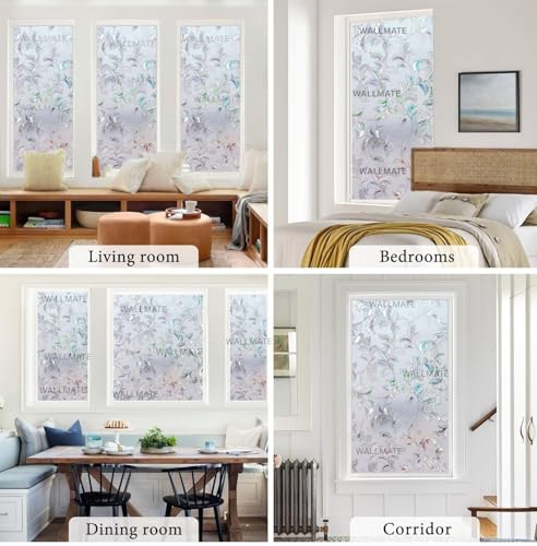Image of WALLMATE Window Privacy Film Frosted Vinyl Glass Covering, UV Blocking, Non-Adhesive, No-Glue, for Bathroom Living Room Office,(24x150 Inch, Marigold)