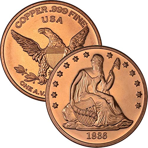 Private Mint Currency Design 1 oz .999 Pure Copper Round/Challenge Coin (1836 Seated Liberty Dollar Design)