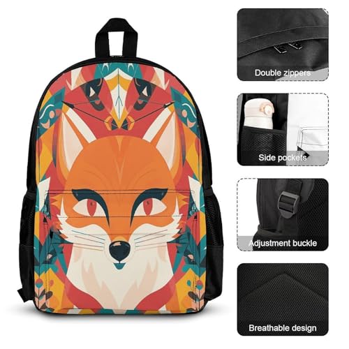 3-in-1 Backpack Combination Set Fox And Arrow Pattern Print 3Pcs Backpack Sets Travel Daypack with Lunch Bag And Cosmetic Bag3