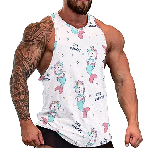 Camiseta musculación hombre gimnasio entrenamiento culturismo grande 5XL Mermaid-Unicorn
