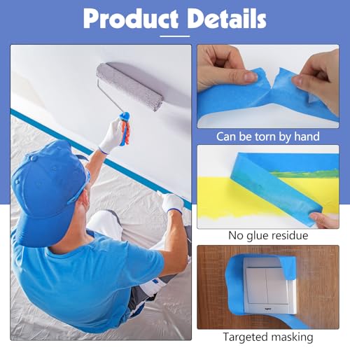 Image of 10Rolls Blue Painters Tape 1.5Inx55Yd Wide Blue Masking Tape for Painting | Sharp Lines Easy to Tear Washi Tape for Wall Painting Automotive Window Trim Crafts Multi-Surface