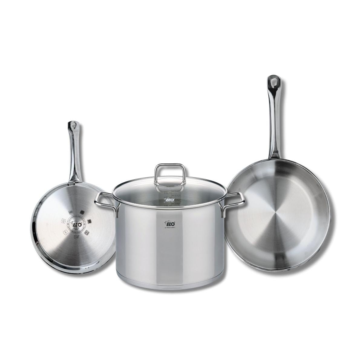 ELO 9501950 3-Piece Cookware Set of 2 Frying Pans 24 and 28 cm and 1 Saucepan 26 cm Elo Profi Citrin, Stainless Steel, Induction