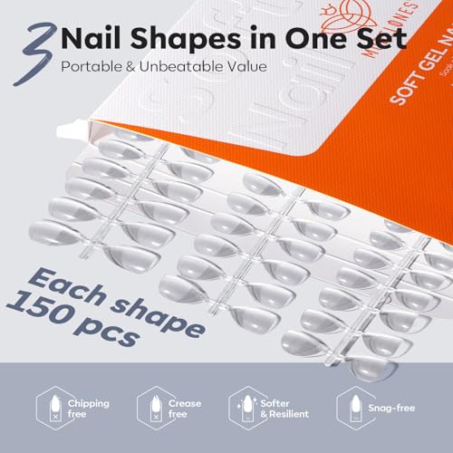 Image of Modelones Medium & Short & Extra Short Almond Nail Tips - Multi-type 3 Styles Set Gel Tips Half Matte Full Cover Clear Acrylic Gel Kit Fake Nails for Extension DIY Salon 450Pcs 15Sizes