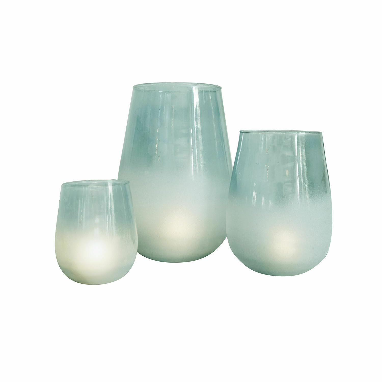 Loberon Windlicht 3er Set Miristelle, blau | unterschiedliche Größen, mundgeblasene Qualität, dezentes Milchglas-Finish, Wohn-Accessoires, Glas