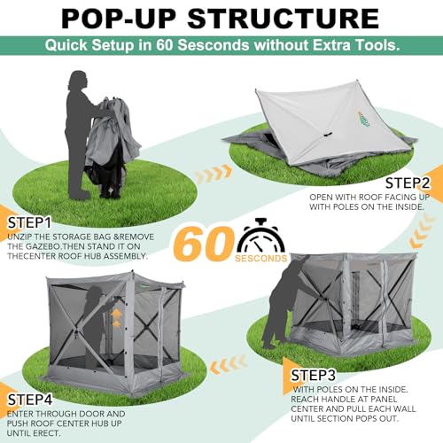 Image of COBIZI 6x6 FT Pop up Gazebo, Popup Canopy Tent, Waterproof Screened in Gazebos,Portable Outdoor Small Screen Tents Sun Shelter,carpas para Patio for Camping, Garden and Backyard,Gray