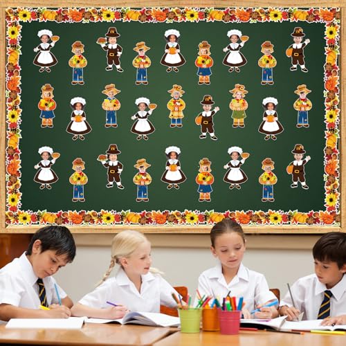 Image of gisgfim 80Pcs Fall Scarecrow Cutouts Fall Thanksgiving Decorations Bulletin Board Personalized Scarecrow Chef Pumpkin Paper Cut-Out Classroom Decor for Autumn Harvest DIY Craft Photo Wall Favor Supply