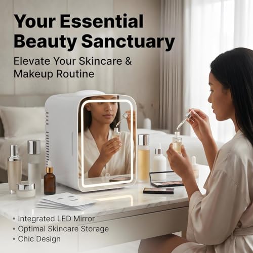 Portable 4L Beauty Fridge with Dimmable LED Makeup Mirror. Compact cold storage design maintains freshness of serums, creams and cosmetics, a great choice for home, bedroom, office and vehicle use by Lispin - Used condition - Image 2