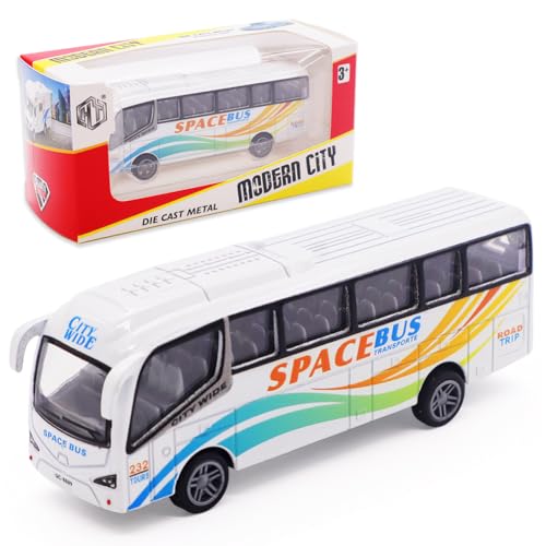 FCXVXCL Autobus Stadtbus Spielzeugmodell Reibungsbetriebener Bewegung Kinder Model Vehicle Buses Auto Spielzeug Lizenzierte Spielzeugautos für Kinder ab 3 Jahren Weiß