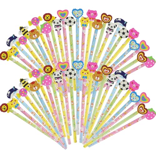 SULOLI Cartoon Pencils 50PCS with Rubbers Kids Party Bag Fillers Rewards