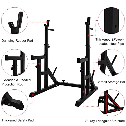 MERCATO Heavy Duty Adjustable Squat Rack - Multi Gym Home Workout Equipment, Multi Position Power Rack with Weight Plate Storage and Dip Bars (Black, 92x77-112x91-151cm)