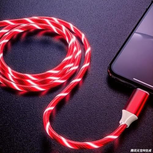 Image of USB Type C to Type C PD Fast Charging Cable Phone Charger High Data Speed Visible Light Up Red Current Flowing for All USB C Device-39Inches Red