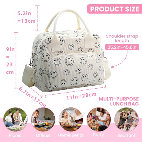 RLGPBON Lunch Bag Girls and Woman Corduroy Insulated Lunch Box for Kids Adult Cute Lunch Bag Lager Cooler Teen Girls Lunch Tote Bags for Work Picnic — view 2