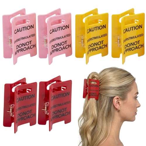 6PCS Caution Overstimulated Hair Clip Funny Hair Clips for Women and Friends Daily Hair Management for Work and Commute Strong Grip ABS Material