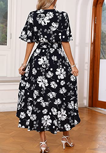 Image of Kormei Womens Short Sleeve Floral Maxi Dress High Low V-Neck Flowy Party Long Dresses M Navy /White